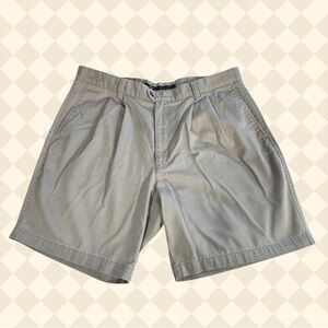 Dockers No Wrinkle Twill Pleated Chino Shorts Beige 100% Cotton Sz 38 8” Inseam